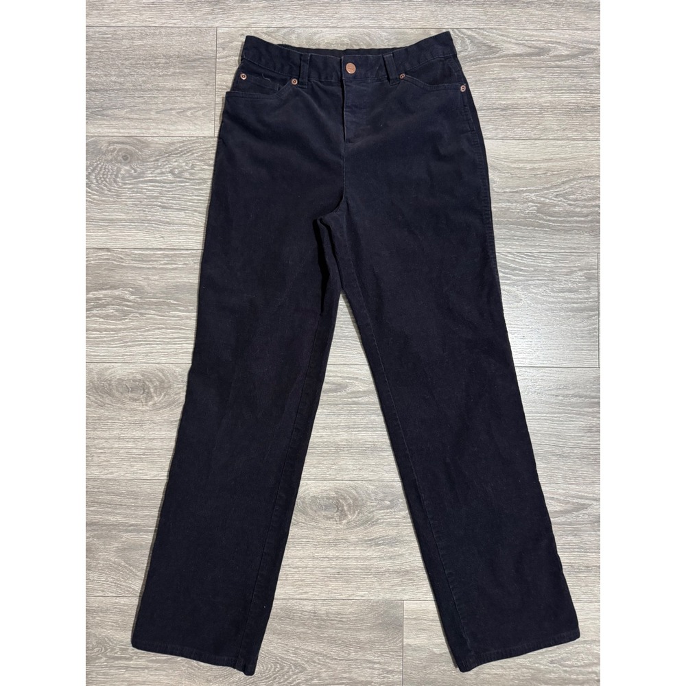 Basic Editions Womens Pants Sz 6 Navy Blue Corduroy Straight Leg High Rise 26x30